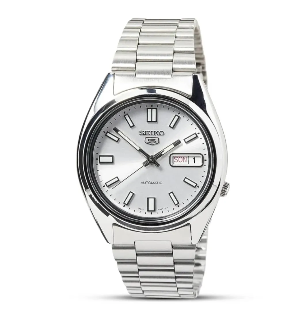 ساعة SEIKO 5 سلس فضي ميناء ابيض