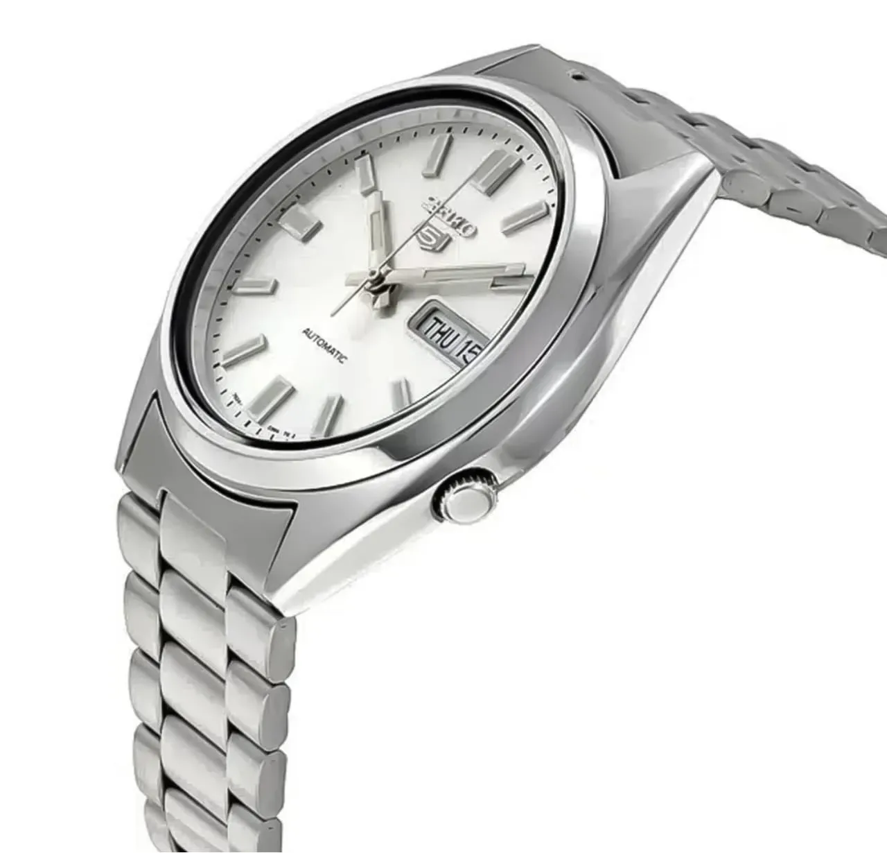 ساعة SEIKO 5 سلس فضي ميناء ابيض